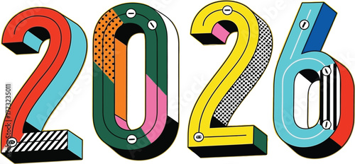 Vibrant 2026 New Year design with bold colors, perfect for future-focused campaigns and optimistic marketing materials that celebrate the year ahead