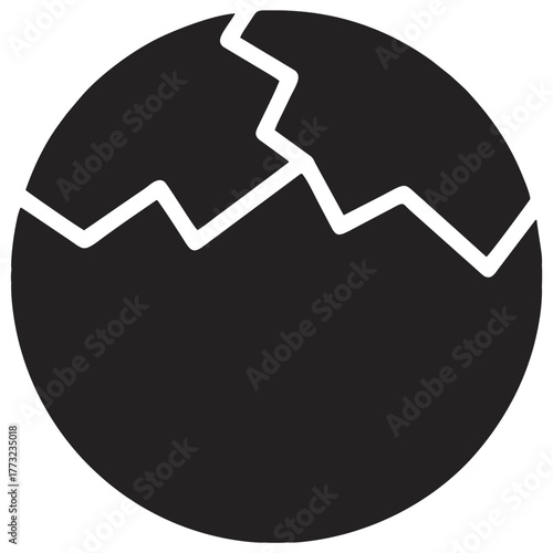 This black and white vector depicts a cracked eggshell, ideal for themes of fragility, new beginnings, or food preparation. Its minimalistic design and high contrast make it versatile for various app