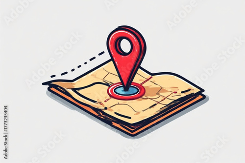 An illustration of a folded map with a red location pin marking a specific spot.
