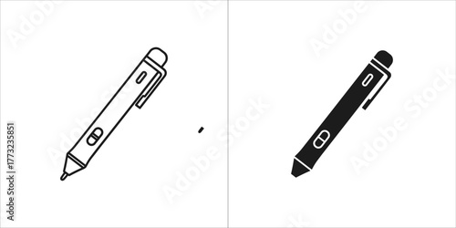 Outline and solid black icon of a pen
