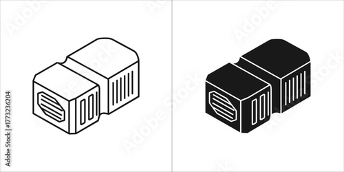 Outline and solid black isometric connector icon