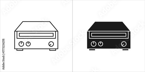 Outline and filled icon of an audio amplifier