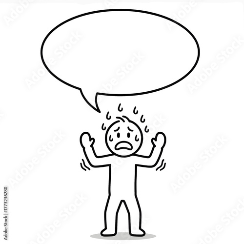 Nervous character looking down holding hands with thought bubble, illustrating self-doubt and overthinking.