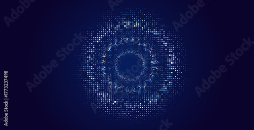 Digital Pixel Explosion. Abstract Virtual Cyber Space Data Flow. Halftone Pixel Effect Round Explosion. Vector