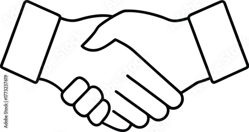 Graphic Icon of a Handshake Symbolizing Partnership on White Background Keywords: handshake, agreement