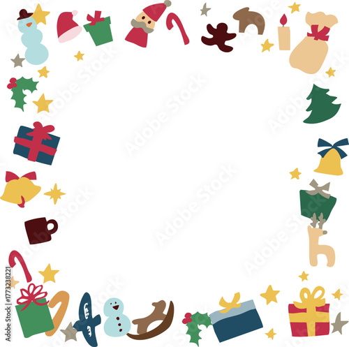 クリスマスツリーのイラスト。12月のツリーとオーナメントのセット。サンタとトナカイの飾り。Christmas tree illustration. Set of December trees and ornaments. Santa and reindeer decorations.