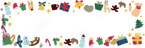 クリスマスツリーのイラスト。12月のツリーとオーナメントのセット。サンタとトナカイの飾り。Christmas tree illustration. Set of December trees and ornaments. Santa and reindeer decorations.