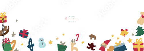 クリスマスツリーのイラスト。12月のツリーとオーナメントのセット。サンタとトナカイの飾り。Christmas tree illustration. Set of December trees and ornaments. Santa and reindeer decorations.
