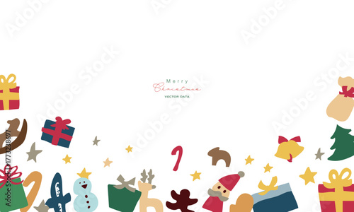 クリスマスツリーのイラスト。12月のツリーとオーナメントのセット。サンタとトナカイの飾り。Christmas tree illustration. Set of December trees and ornaments. Santa and reindeer decorations.