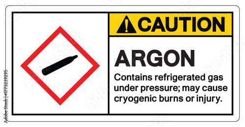 Caution Argon Contain Refrigerated Gas Symbol Sign ,Vector Illustration, Isolate On White Background Label.EPS10