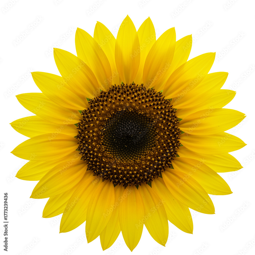 Fototapeta premium Close-up of a vibrant yellow sunflower in full bloom, isolated on a clean white background