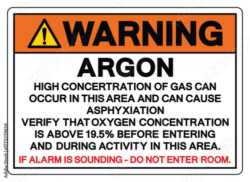Warning Argon High Concentration Of Gas Symbol Sign ,Vector Illustration, Isolate On White Background Label.EPS10