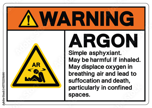 Warning Argon Simple Asphyxiant Symbol Sign ,Vector Illustration, Isolate On White Background Label.EPS10