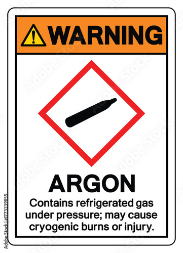 Warning Argon Contain Refrigerated Gas Symbol Sign ,Vector Illustration, Isolate On White Background Label.EPS10