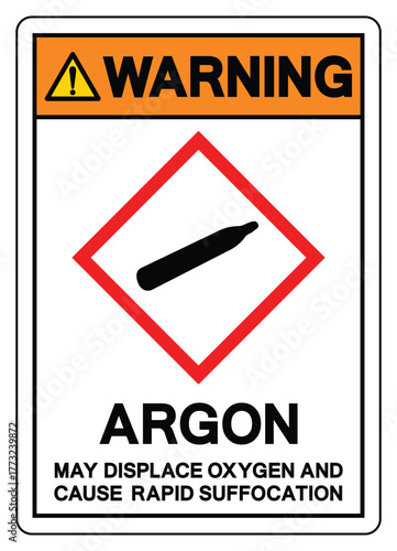Warning Argon May Displace Oxygen And Cause Rapid Suffocation Symbol Sign ,Vector Illustration, Isolate On White Background Label.EPS10