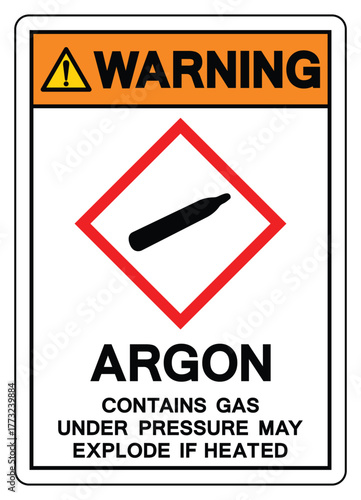 Warning Argon Contains Gas Under Pressure May Explose If Heated Symbol Sign ,Vector Illustration, Isolate On White Background Label.EPS10