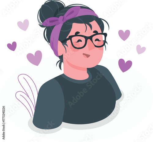 Happy Woman With Glasses And Purple Headband smiling