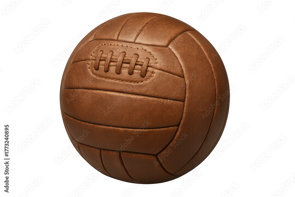 Naklejka premium Vintage brown leather soccer ball with laces, representing old football game and sport history, on transparent background