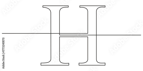 Continuous one line. Letter of the alphabet. Latin alphabet. Capital letter. Letter H .One continuous line on a transparent background.