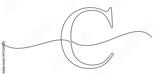 Continuous one line. Letter of the alphabet. Latin alphabet. Capital letter. Letter J .One continuous line on a transparent background.