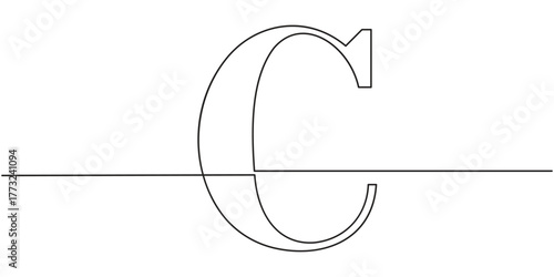 Continuous one line. Letter of the alphabet. Latin alphabet. Capital letter. Letter C .One continuous line on a transparent background.