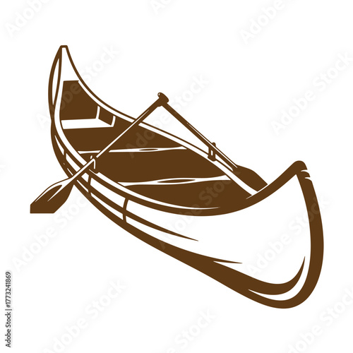 Classic brown canoe with paddles illustration in a vintage art style