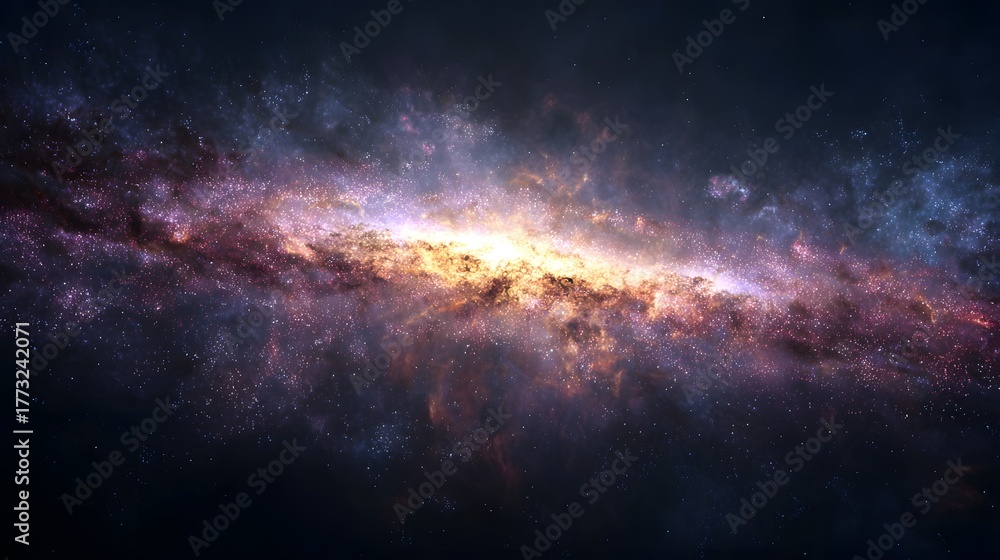 Fototapeta premium Brilliant spiral galaxy structure illuminates deep space with countless stars and cosmic dust