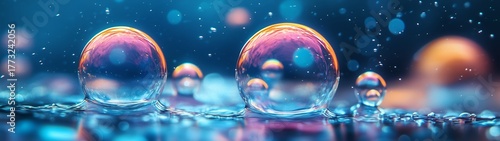 Underwater Bubbles Close-Up with Colorful Beauty, Vibrant Glow, Shallow Depth of Field Photography  
