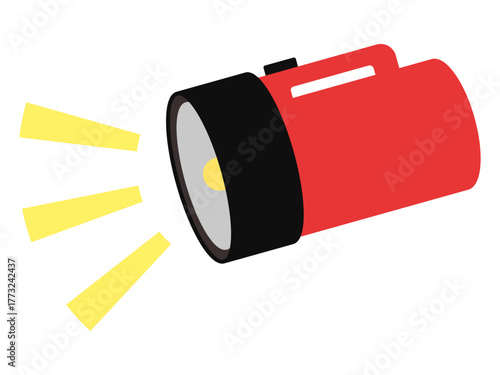 安全確認のため点灯した赤い懐中電灯イラスト