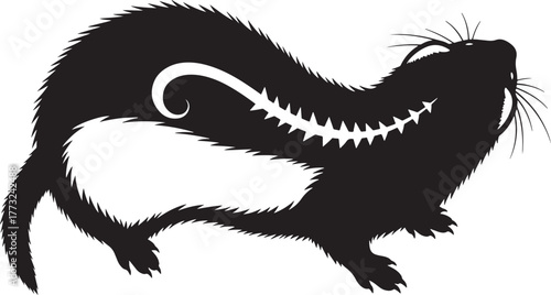 Dynamic silhouette of a skunk in motion with distinct white stripe detail