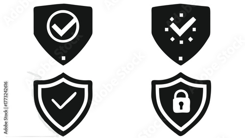 Secure shields icons for data protection and cybersecurity, representing safety and reliability