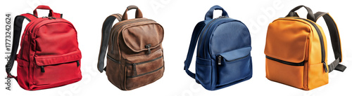 Stylish Variety of Colorful Backpacks for Everyday Use and School, Isolated on Transparent Background