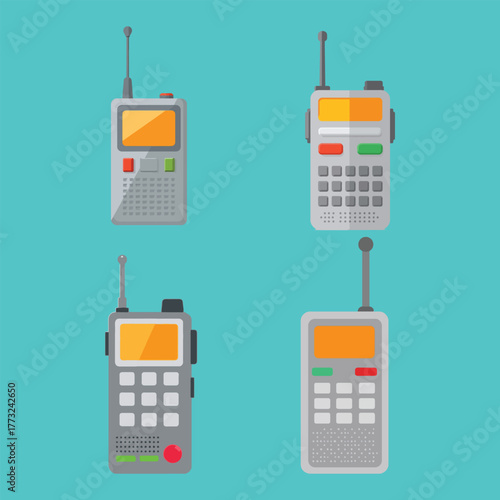 Modern Two Way Radio Vector Graphic Featuring Orange Display and Colorful Controls for Tech Projects