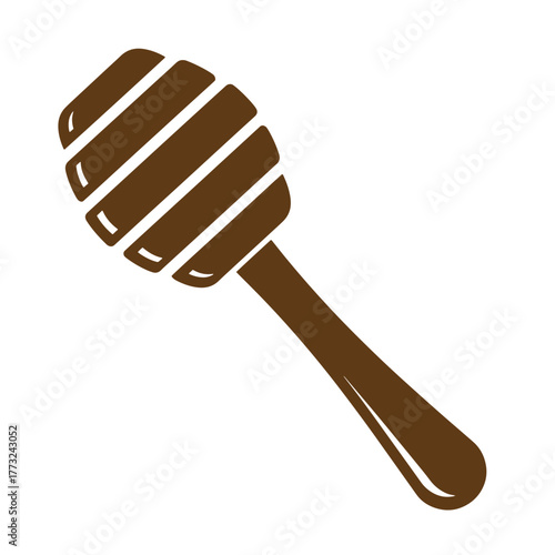 Brown wooden honey dipper icon on white background simple vintage art design