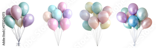 Colorful Pastel Balloons Collection for Celebrations and Parties, Isolated on Transparent Background