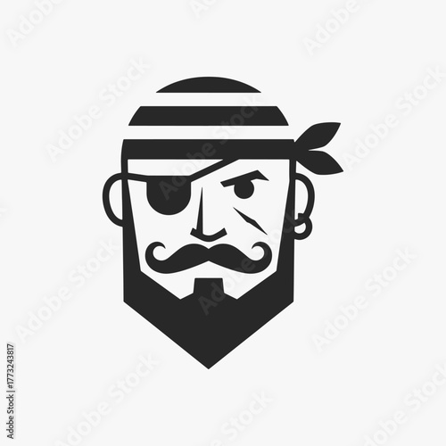 The flat design Pirates face logo. The pirate is looking at the camera with a menacing expression.