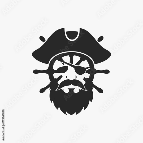 The flat design Pirates face logo. The pirate is looking at the camera with a menacing expression.