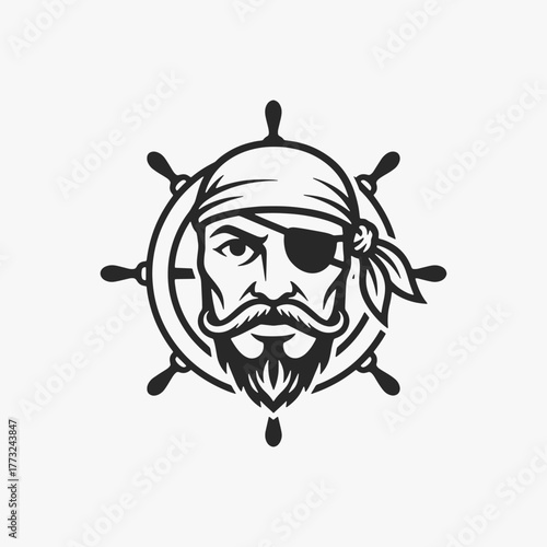 The flat design Pirates face logo. The pirate is looking at the camera with a menacing expression.