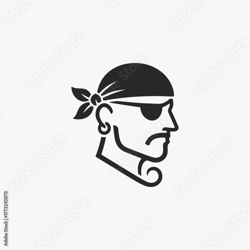 The flat design Pirates face logo. The pirate is looking at the camera with a menacing expression.
