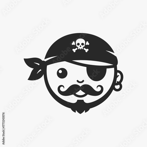 The flat design Pirates face logo. The pirate is looking at the camera with a menacing expression.