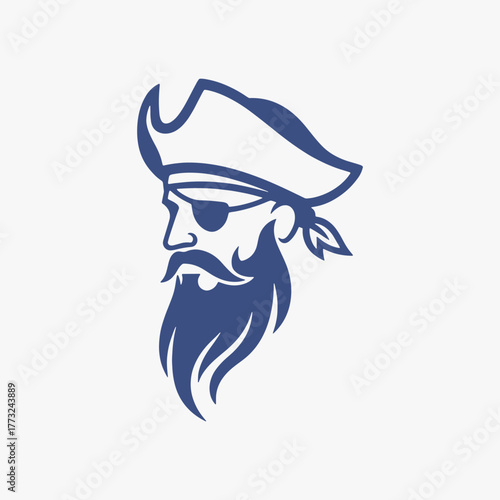 The flat design Pirates face logo. The pirate is looking at the camera with a menacing expression.