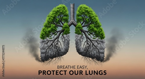 Lung health awareness and pollution prevention campaign for clean air and healthy respiratory system -smog air pollution