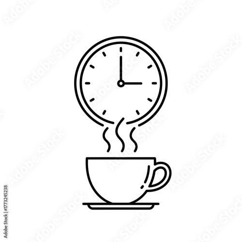 Coffee Break Time Icon – Hot Drink with Clock Vector Illustration