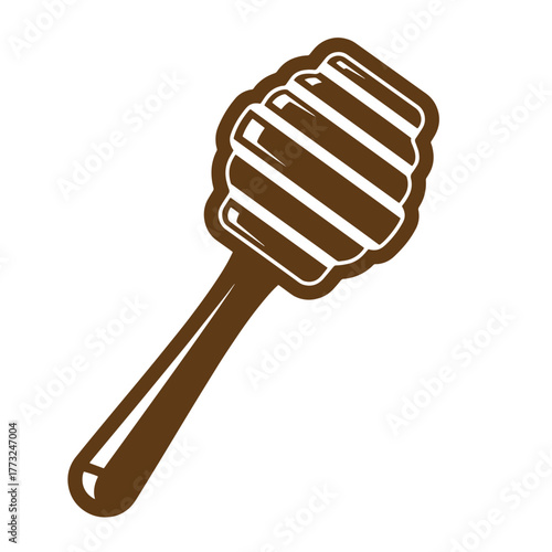 Isolated illustration of a brown wooden honey dipper with a vintage art outline