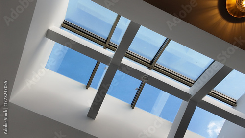 Photos Modern skylight showing blue sky and white ceiling design