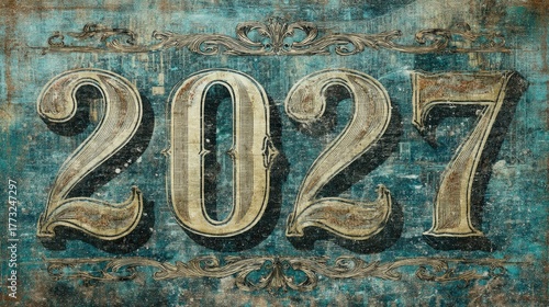 Vintage Styled Numbers for Year 2027 with Decorative Features