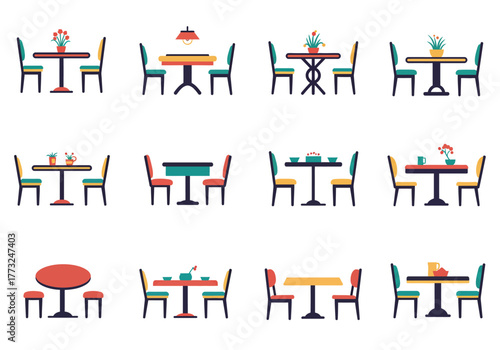 Restaurant Seating Arrangements Table and Chair Set Illustrations