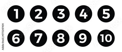 New Bullet Points icon set in line style, Simple round numbers in flat style, Set of 1-10 numbers simple black symbol sign for apps, UI, and website, vector illustration.