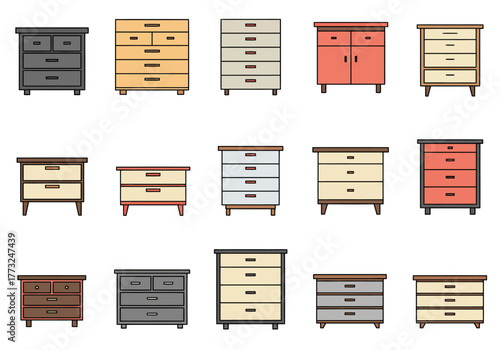Collection of Colorful Chests of Drawers Illustrations