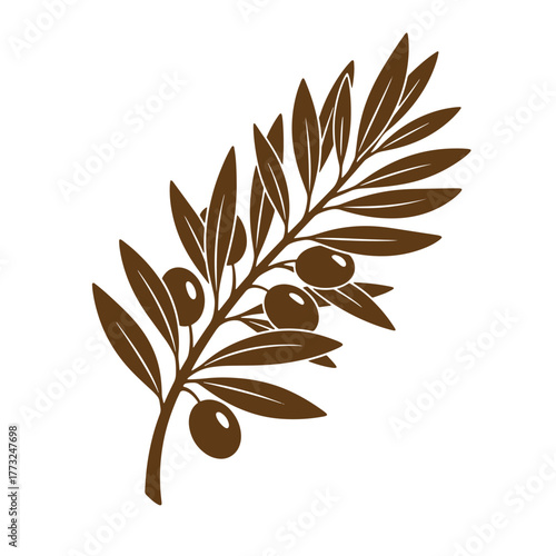 Simple brown olive branch vector illustration representing natural organic and vintage art